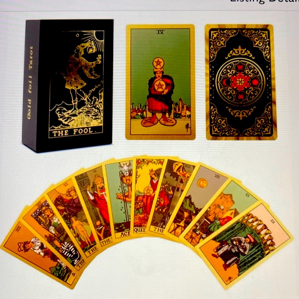 Gold Foil 12’ By 7’ cm Tarot Cards in Box and Instructions Manual
